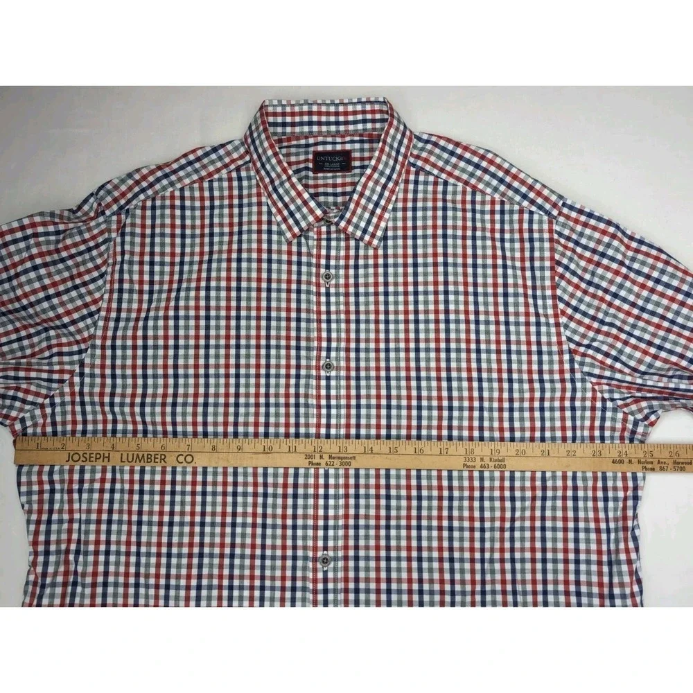 UNTUCKit Men's XXL long-sleeve button-down red white blue plaid check Cotton‎